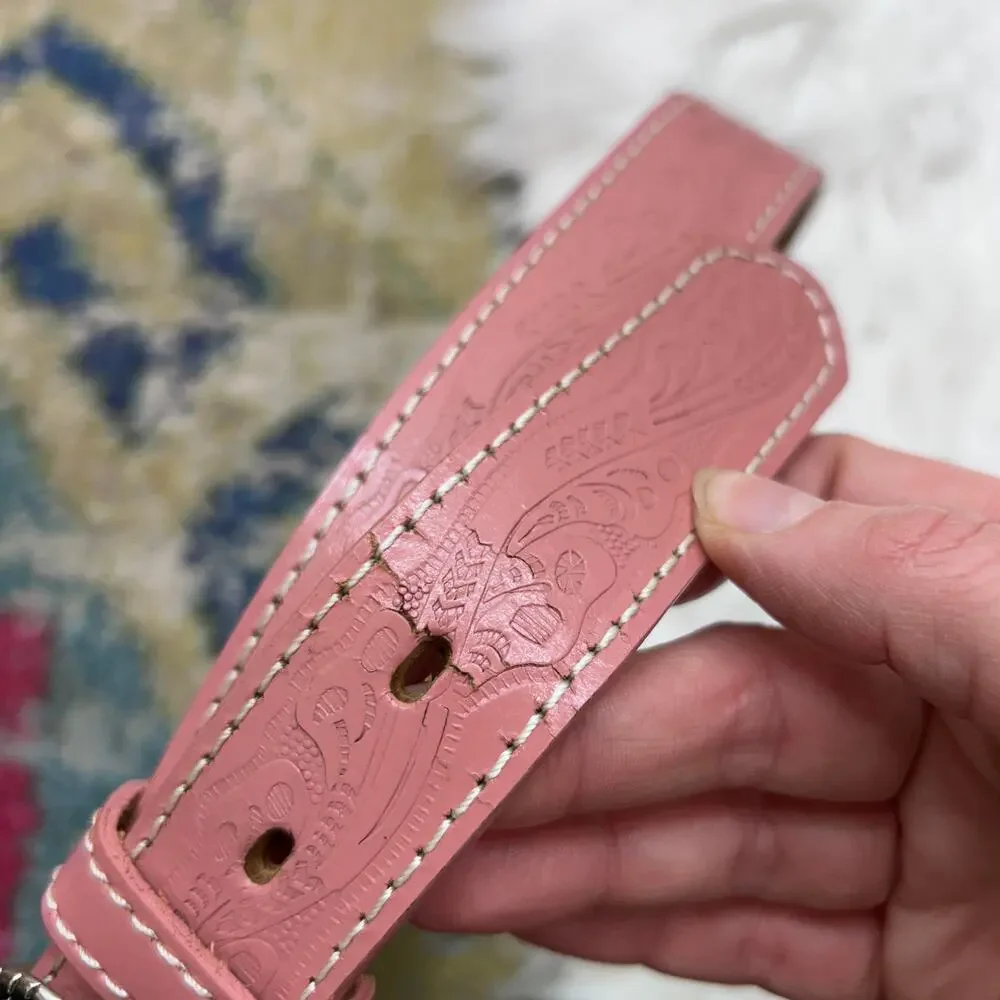 Nocona Pink Leather Belt Girls 28 Silver Gold Horse Buckle Western Cowgirl